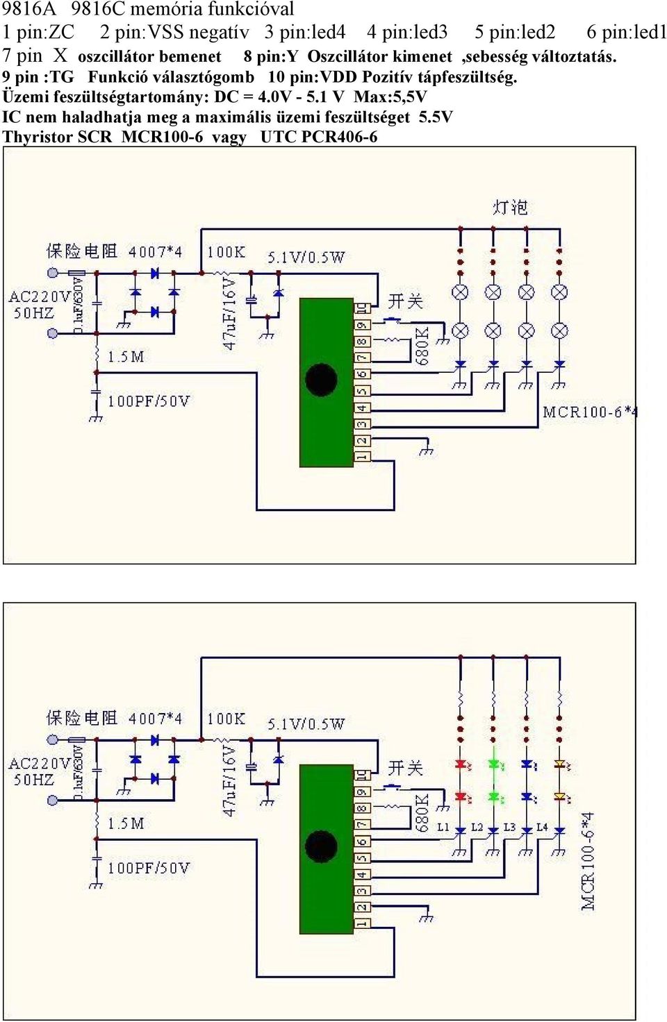 9 pin :TG Funkció választógomb 10 pin:vdd Pozitív tápfeszültség. Üzemi feszültségtartomány: DC = 4.