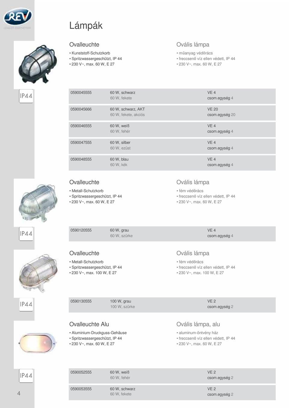 egység 4 VE 4 csom.egység 4 Ovalleuchte Metall-Schutzkorb Ovális lámpa fém védőrács 0590120555 60 W, grau 60 W, szürke VE 4 csom.