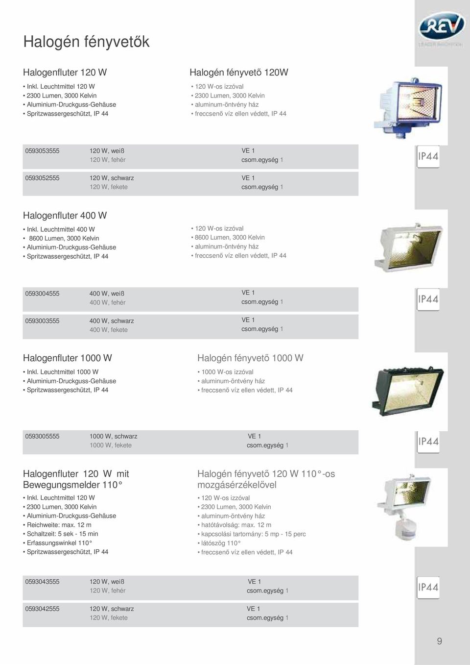 egység 1 Halogenfluter 400 W Inkl. Leuchtmittel 400 W 120 W-os izzóval aluminum-öntvény ház 0593004555 400 W, weiß 400 W, fehér 0593003555 400 W, schwarz 400 W, fekete csom.egység 1 csom.