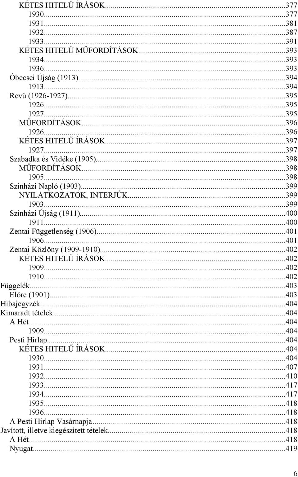 ..399 Színházi Újság (1911)...400 1911...400 Zentai Függetlenség (1906)...401 1906...401 Zentai Közlöny (1909-1910)...402 KÉTES HITELŰ ÍRÁSOK...402 1909...402 1910...402 Függelék...403 Előre (1901).