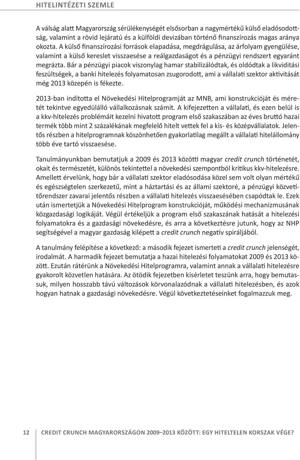 Bár a pénzügyi piacok viszonylag hamar stabilizálódtak, és oldódtak a likviditási feszültségek, a banki hitelezés folyamatosan zsugorodott, ami a vállalati szektor aktivitását még 2013 közepén is