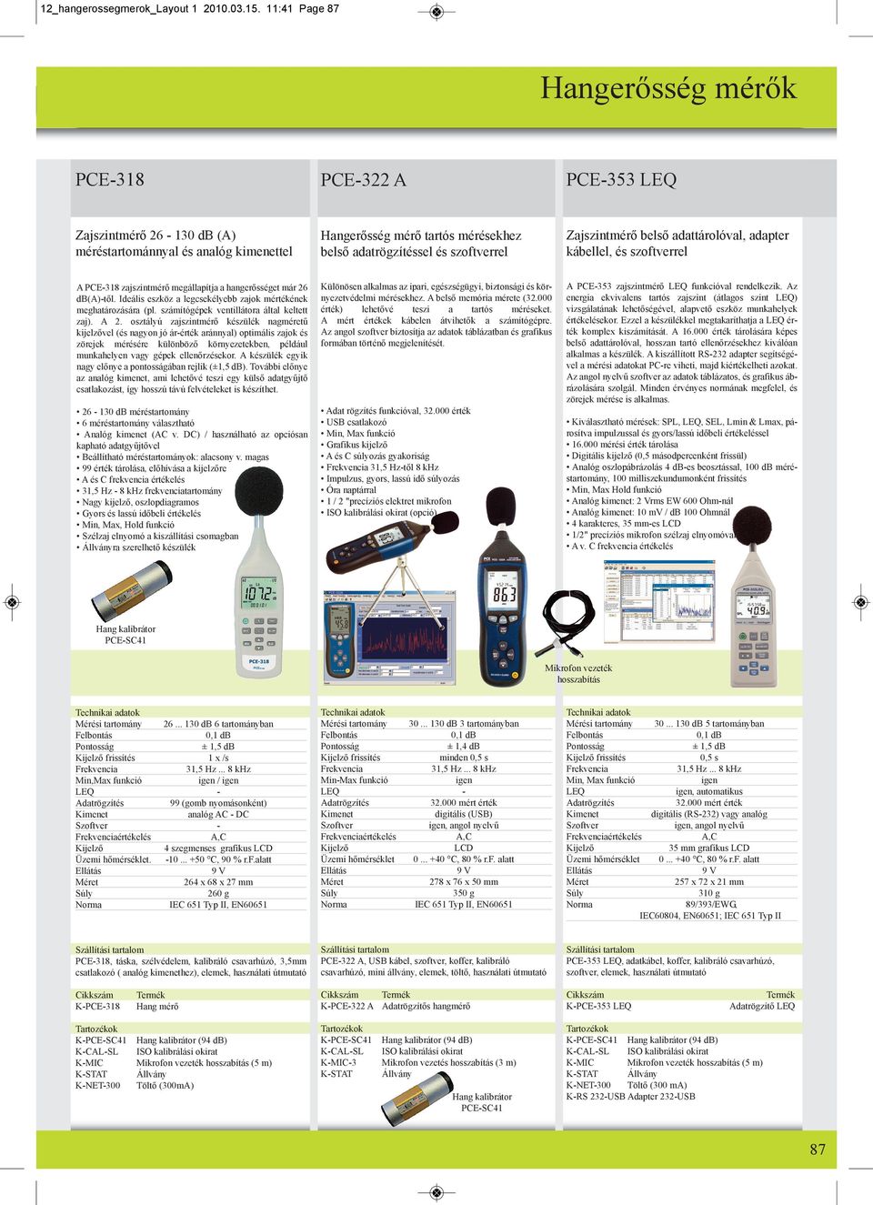 belső adattárolóval, adapter kábellel, és szoftverrel A PCE-318 zajszintmérő megállapítja a hangerősséget már 26 db(a)-től. Ideális eszköz a legcsekélyebb zajok mértékének meghatározására (pl.