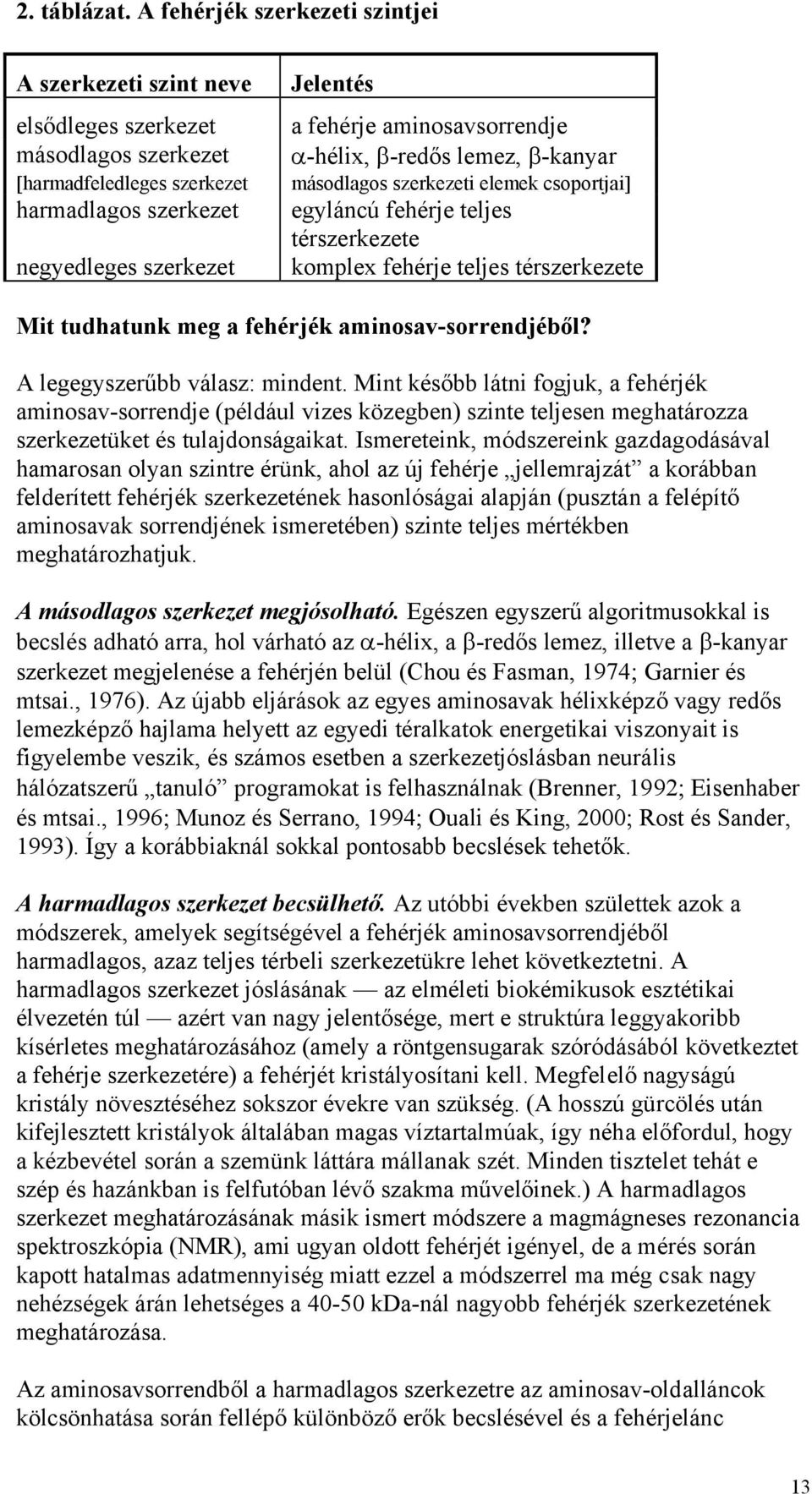 aminosavsorrendje α-hélix, β-redős lemez, β-kanyar másodlagos szerkezeti elemek csoportjai] egyláncú fehérje teljes térszerkezete komplex fehérje teljes térszerkezete Mit tudhatunk meg a fehérjék