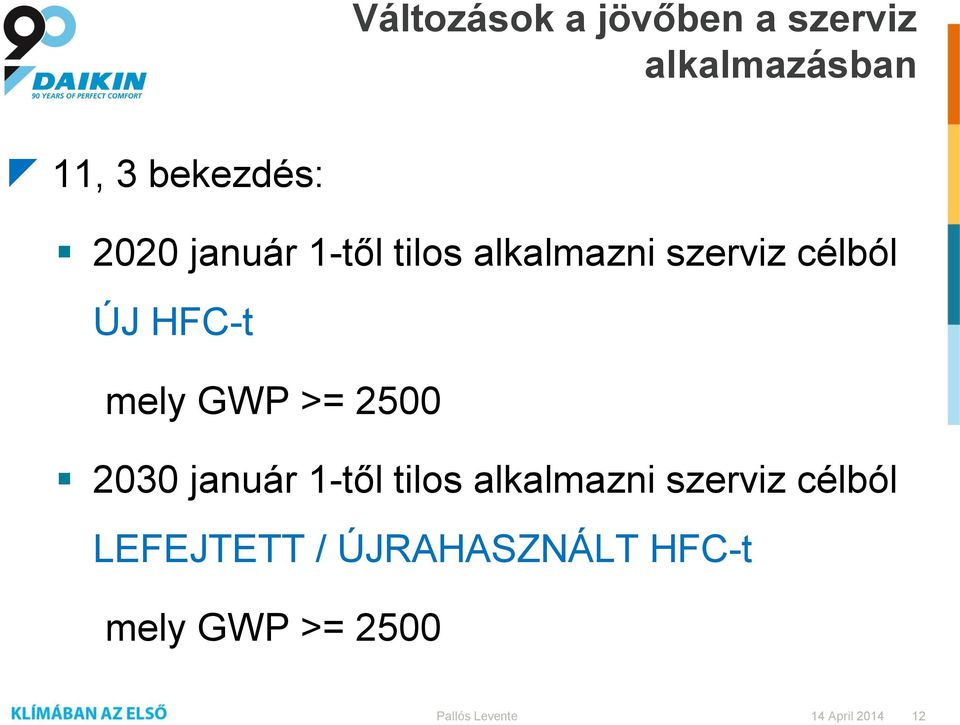 ÚJ HFC-t mely GWP >= 2500 2030 január 1-től tilos