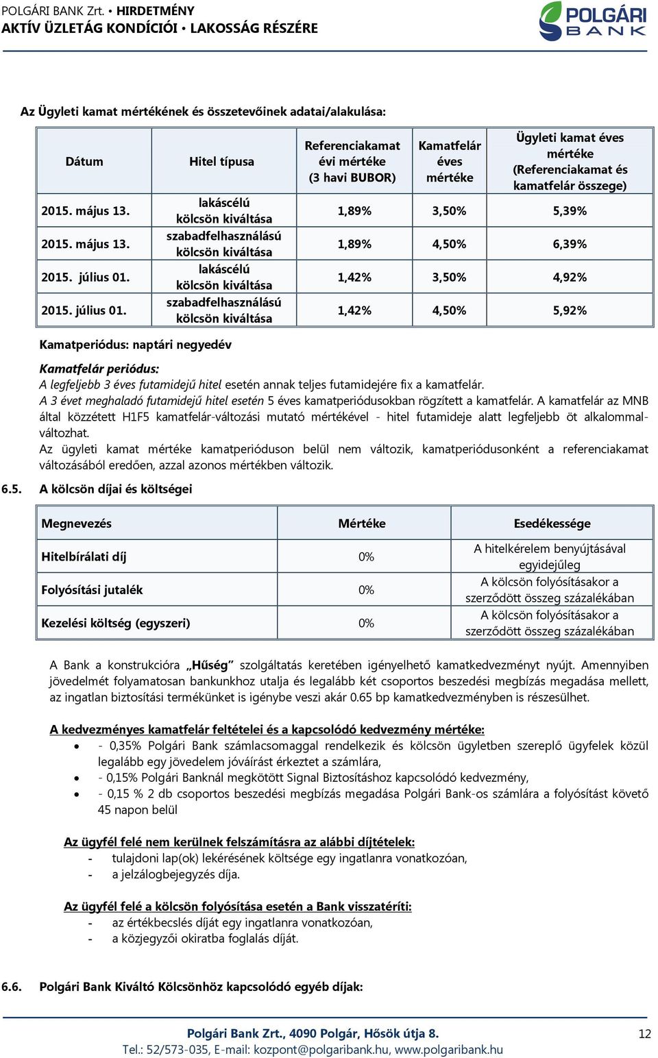 Hitel típusa lakáscélú kölcsön kiváltása szabadfelhasználású kölcsön kiváltása lakáscélú kölcsön kiváltása szabadfelhasználású kölcsön kiváltása Referenciakamat évi (3 havi BUBOR) Kamatfelár éves