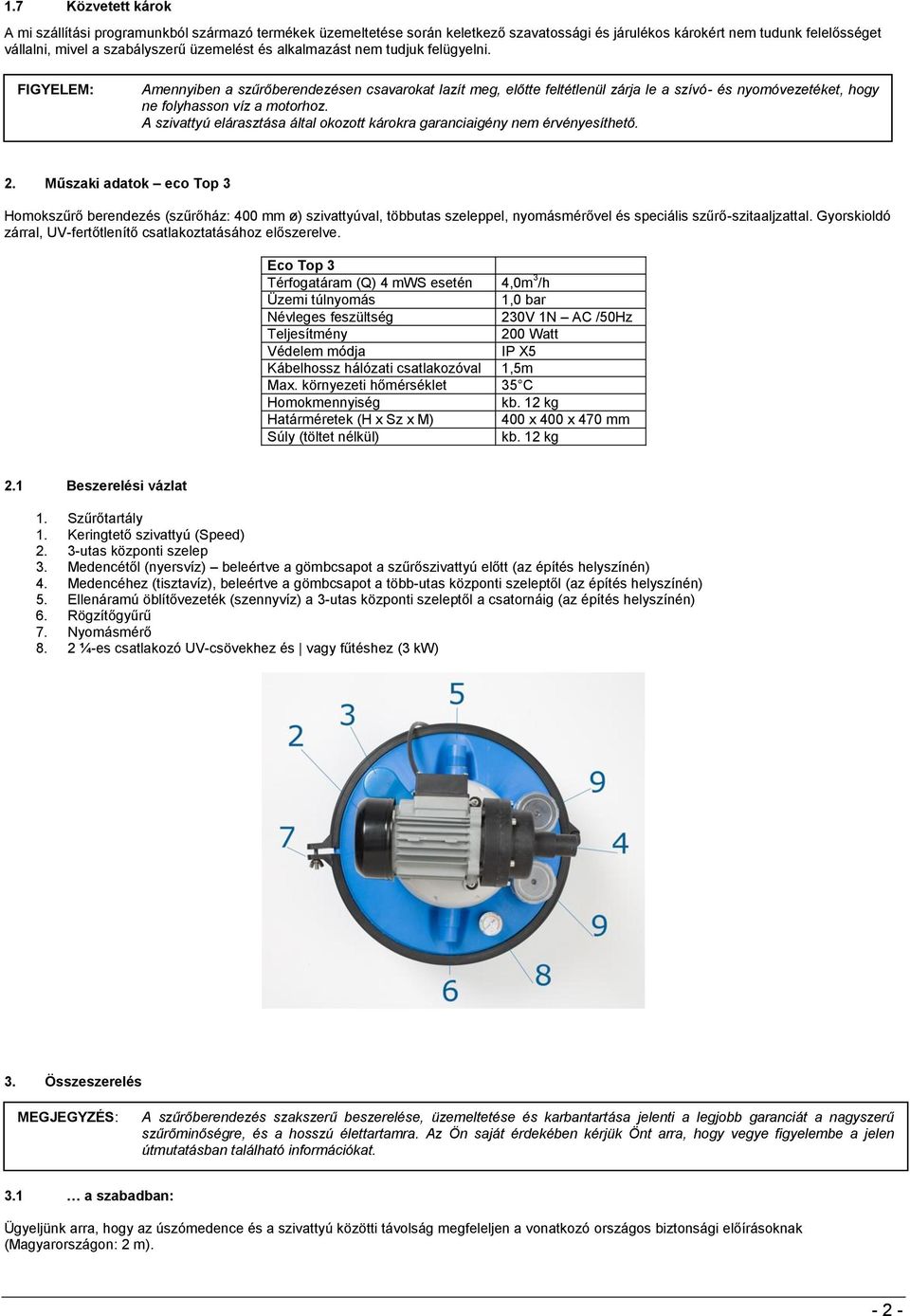 A szivattyú elárasztása által okozott károkra garanciaigény nem érvényesíthető. 2.