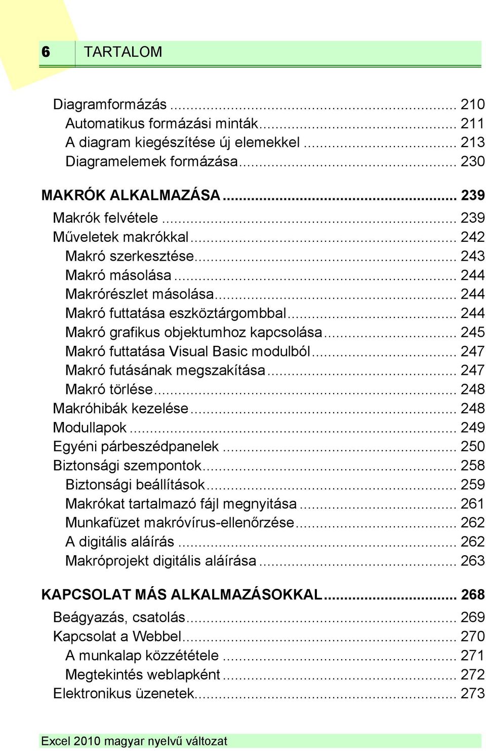 .. 245 Makró futtatása Visual Basic modulból... 247 Makró futásának megszakítása... 247 Makró törlése... 248 Makróhibák kezelése... 248 Modullapok... 249 Egyéni párbeszédpanelek.