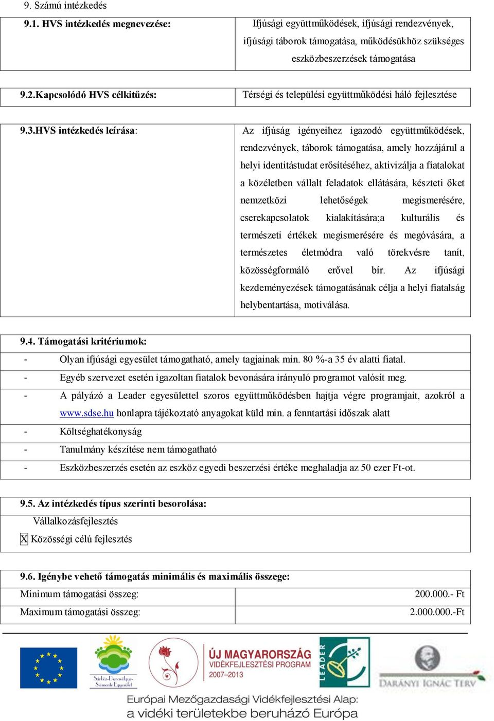 HVS intézkedés leírása: Az ifjúság igényeihez igazodó együttműködések, rendezvények, táborok támogatása, amely hozzájárul a helyi identitástudat erősítéséhez, aktivizálja a fiatalokat a közéletben