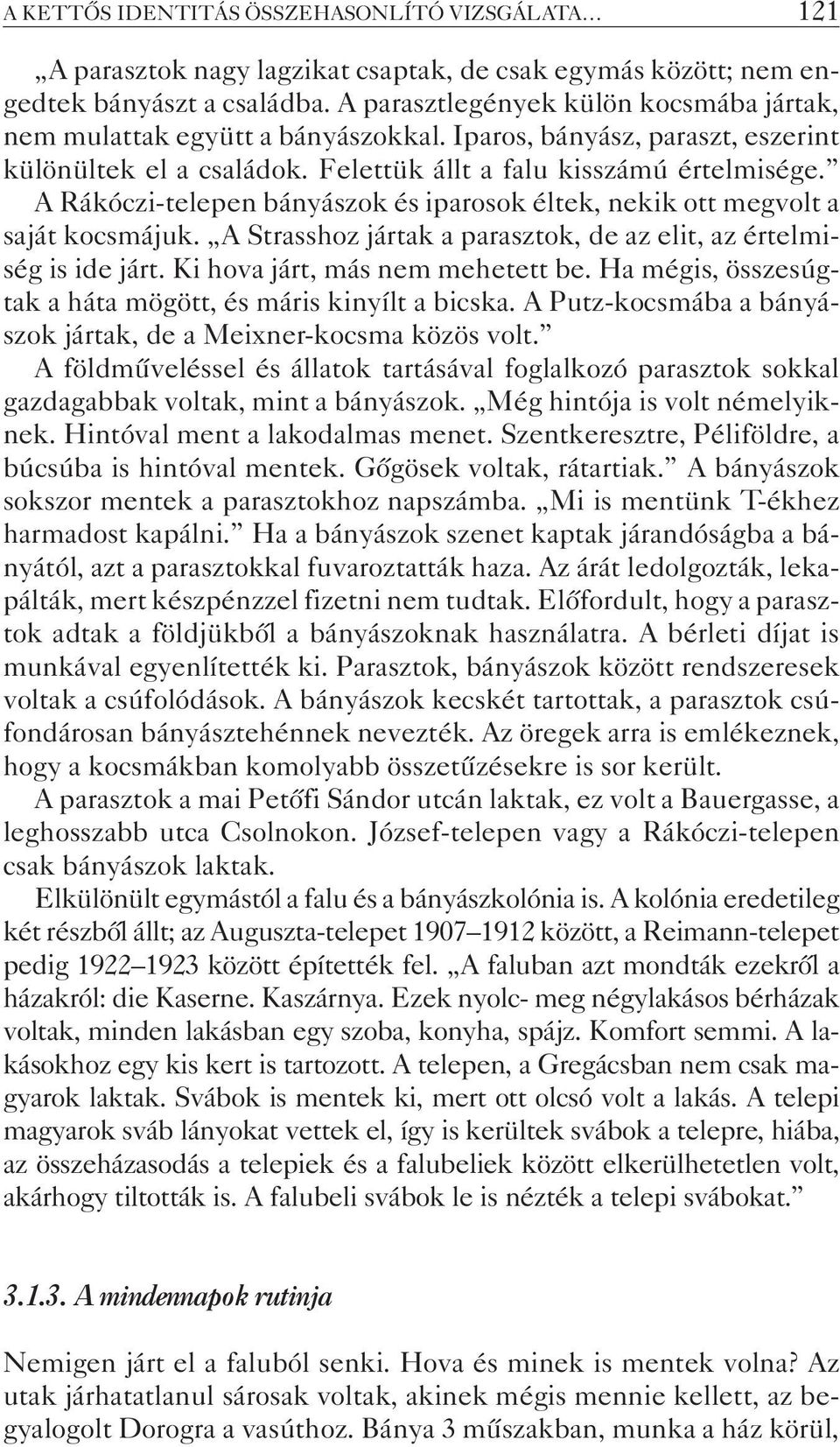 A Rákóczi-telepen bányászok és iparosok éltek, nekik ott megvolt a saját kocsmájuk. A Strasshoz jártak a parasztok, de az elit, az értelmiség is ide járt. Ki hova járt, más nem mehetett be.