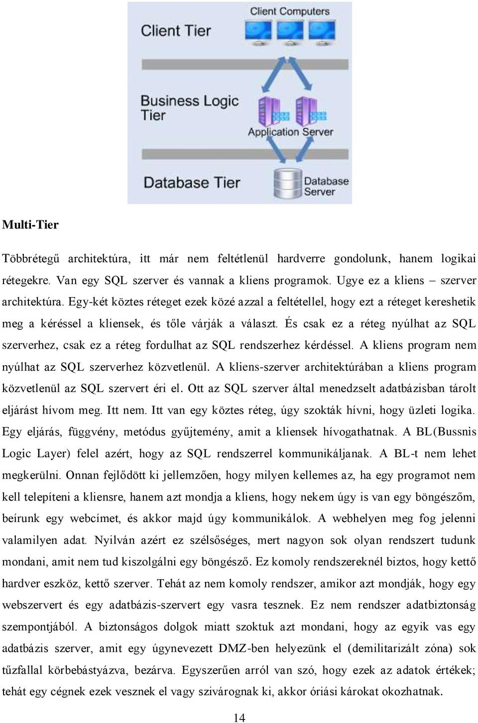 És csak ez a réteg nyúlhat az SQL szerverhez, csak ez a réteg fordulhat az SQL rendszerhez kérdéssel. A kliens program nem nyúlhat az SQL szerverhez közvetlenül.