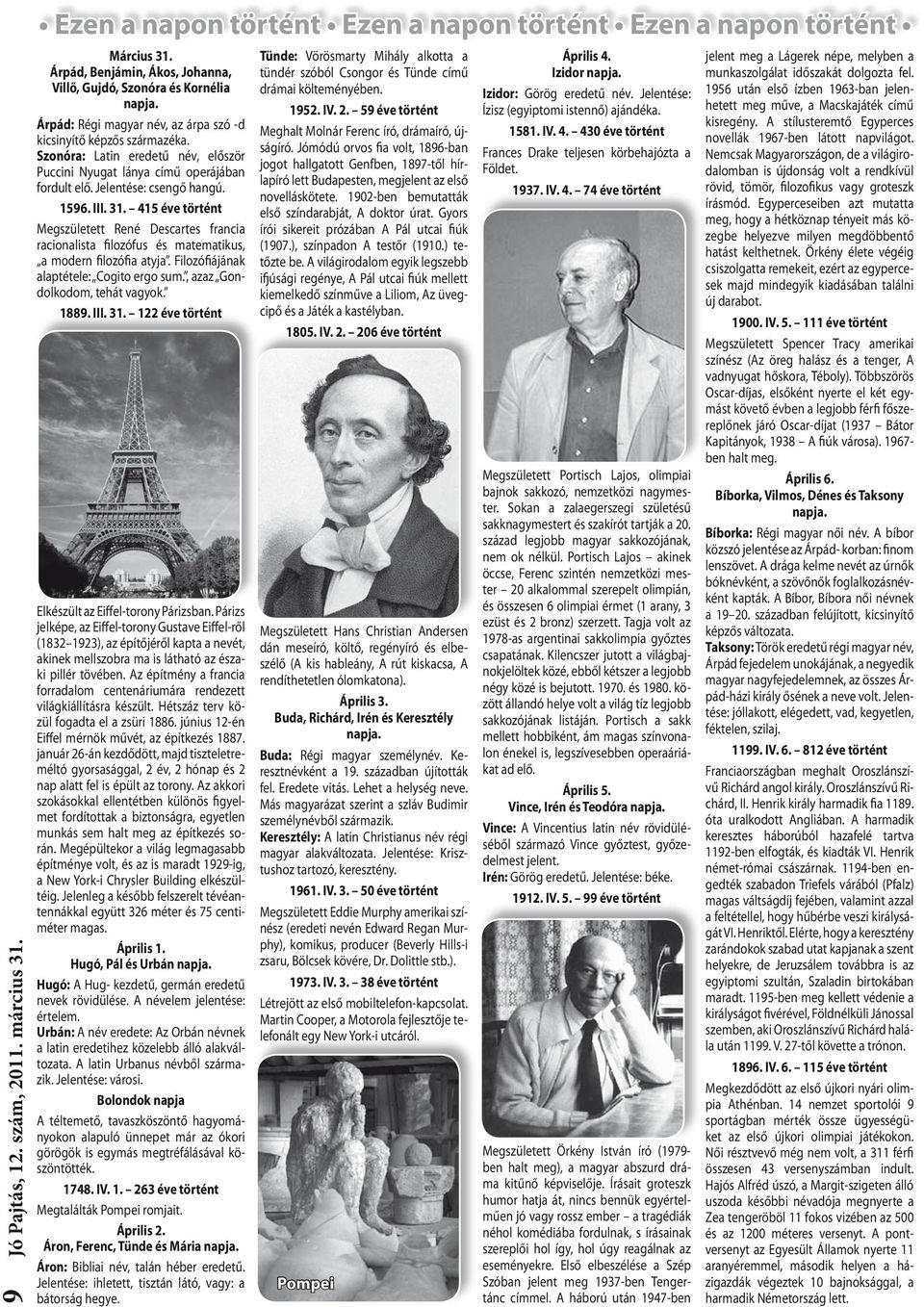 415 éve történt Megszületett René Descartes francia racionalista filozófus és matematikus, a modern filozófia atyja. Filozófiájának alaptétele: Cogito ergo sum., azaz Gondolkodom, tehát vagyok. 1889.