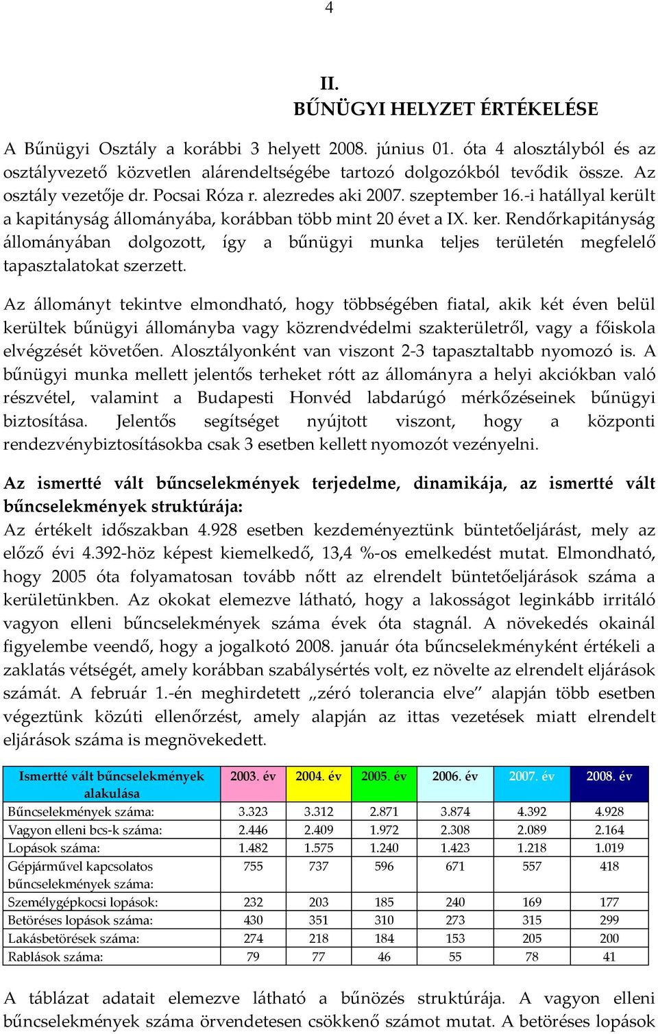 lt a kapitányság állományába, korábban több mint 20 évet a IX. ker. Rendőrkapitányság állományában dolgozott, így a bűnügyi munka teljes területén megfelelő tapasztalatokat szerzett.