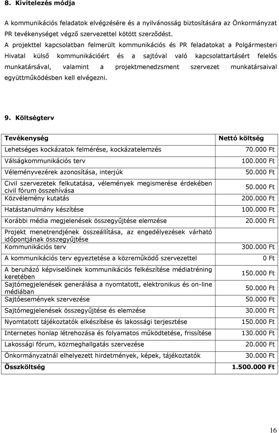 projektmenedzsment szervezet munkatársaival együttműködésben kell elvégezni. 9.