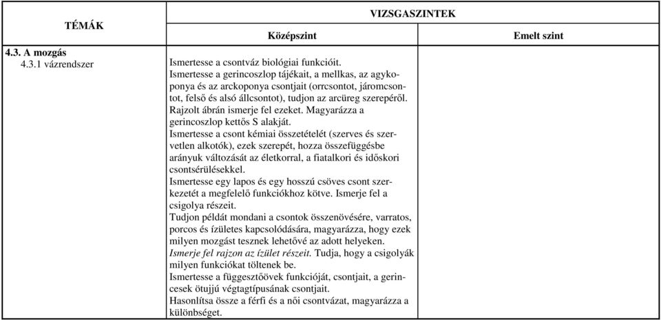 Rajzolt ábrán ismerje fel ezeket. Magyarázza a gerincoszlop kettıs S alakját.