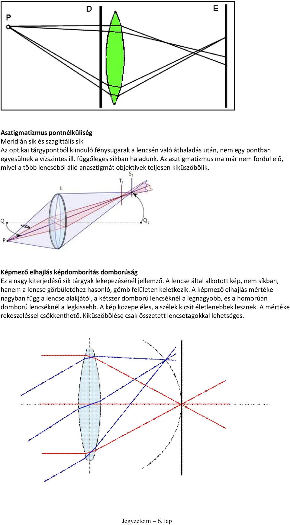 Képmező elhajlás képdomborítás domborúság Ez a nagy kiterjedésű sík tárgyak leképezésénél jellemző.