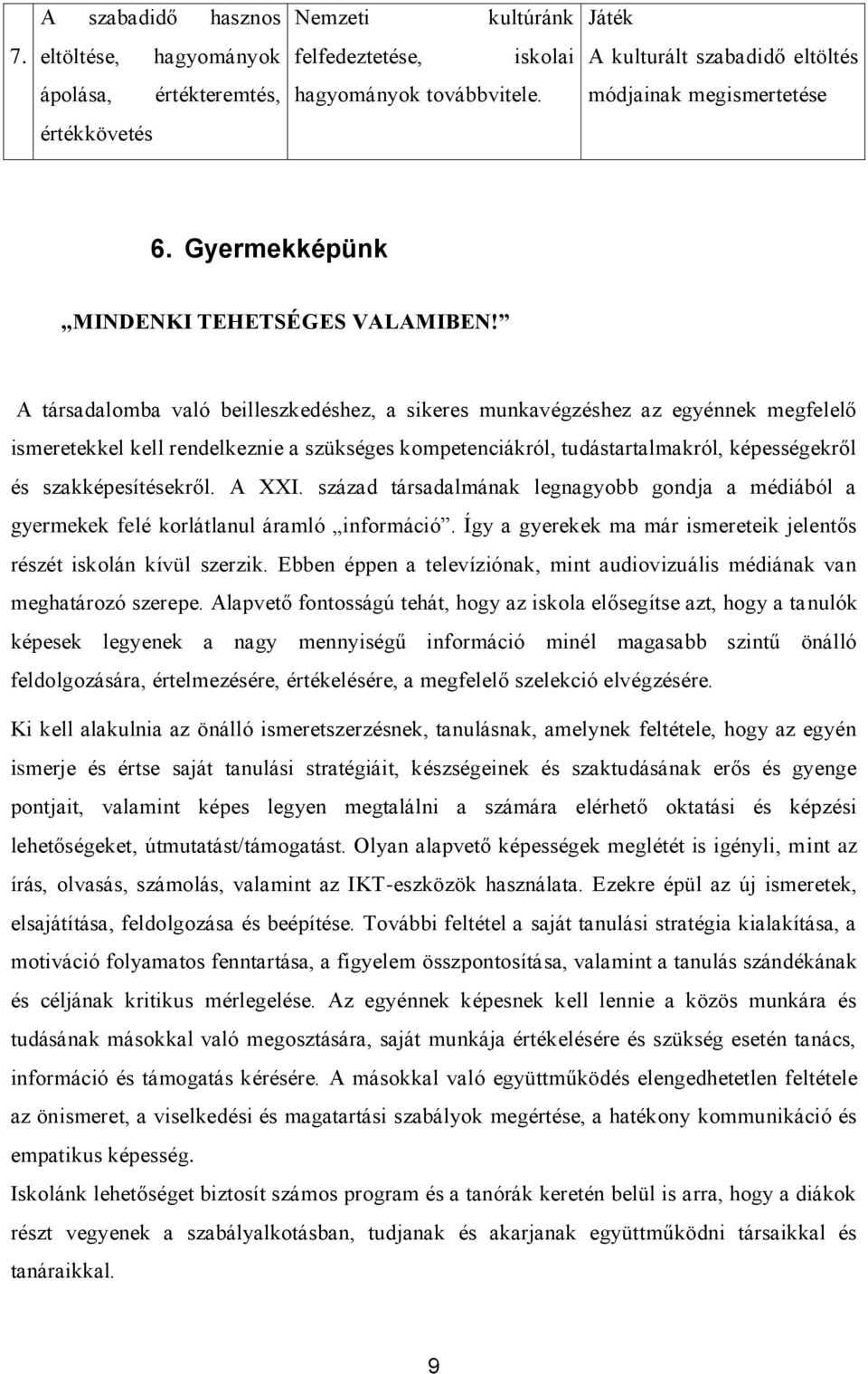 A társadalomba való beilleszkedéshez, a sikeres munkavégzéshez az egyénnek megfelelő ismeretekkel kell rendelkeznie a szükséges kompetenciákról, tudástartalmakról, képességekről és szakképesítésekről.