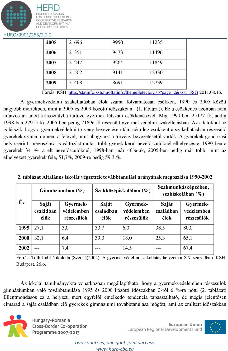 Míg 1990-ben 25177 fő, addig 1998-ban 22915 fő, 2005-ben pedig 21696 fő részesült gyermekvédelmi szakellátásban.