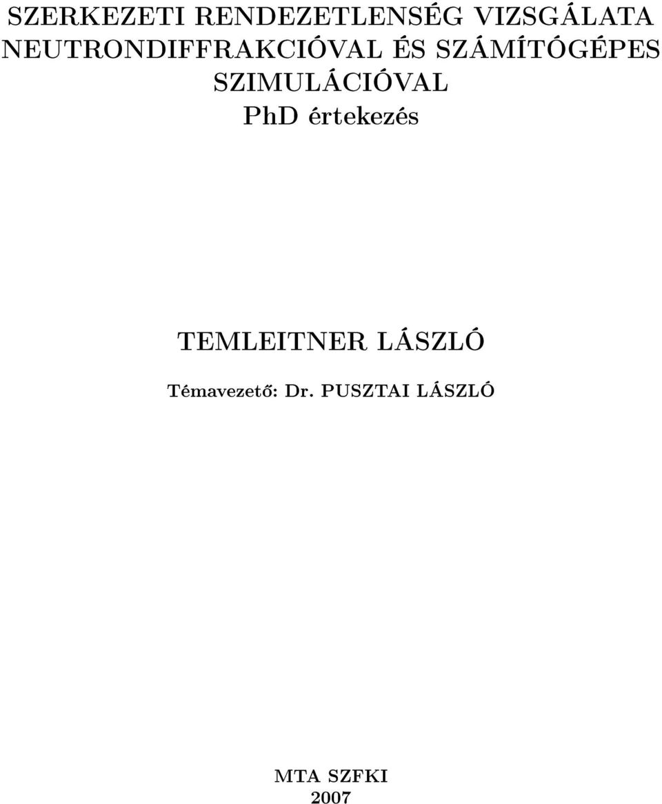 SZIMULÁCIÓVAL PhD értekezés TEMLEITNER