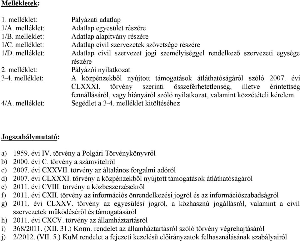 melléklet: A közpénzekből nyújtott támogatások átláthatóságáról szóló 2007. évi CLXXXI.