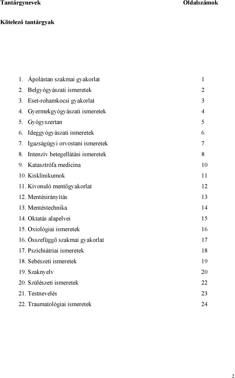 Katasztrófa medicina 10 10. Kisklinikumok 11 11. Kivonuló mentőgyakorlat 12 12. Mentésirányítás 13 13. Mentéstechnika 14 14. Oktatás alapelvei 15 15.