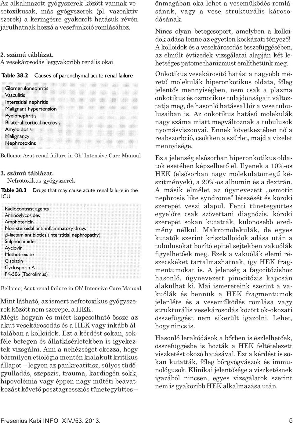 Nefrotoxikus gyógyszerek Bellomo; Acut renal failure in Oh Intensive Care Manual Mint látható, az ismert nefrotoxikus gyógyszerek között nem szerepel a HEK.