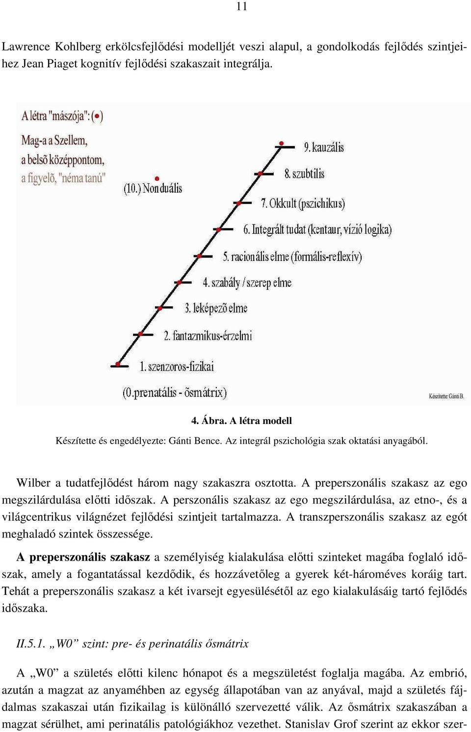 A preperszonális szakasz az ego megszilárdulása előtti időszak. A perszonális szakasz az ego megszilárdulása, az etno-, és a világcentrikus világnézet fejlődési szintjeit tartalmazza.