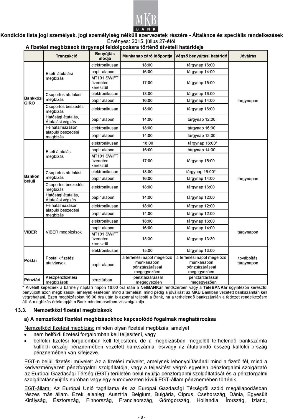 Csoportos átutalási megbízás Csoportos beszedési megbízás Hatósági átutalás, Átutalási végzés Felhatalmazáson alapuló beszedési megbízás VIBER megbízások Postai kifizetési utalványok elektronikusan