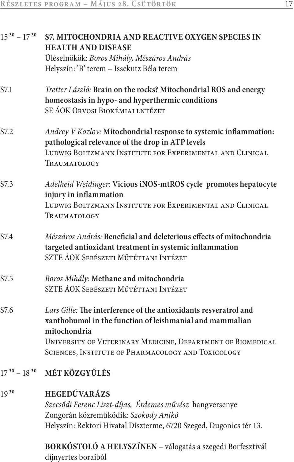 Mitochondrial ROS and energy homeostasis in hypo- and hyperthermic conditions SE ÁOK Orvosi Biokémiai lntézet S7.