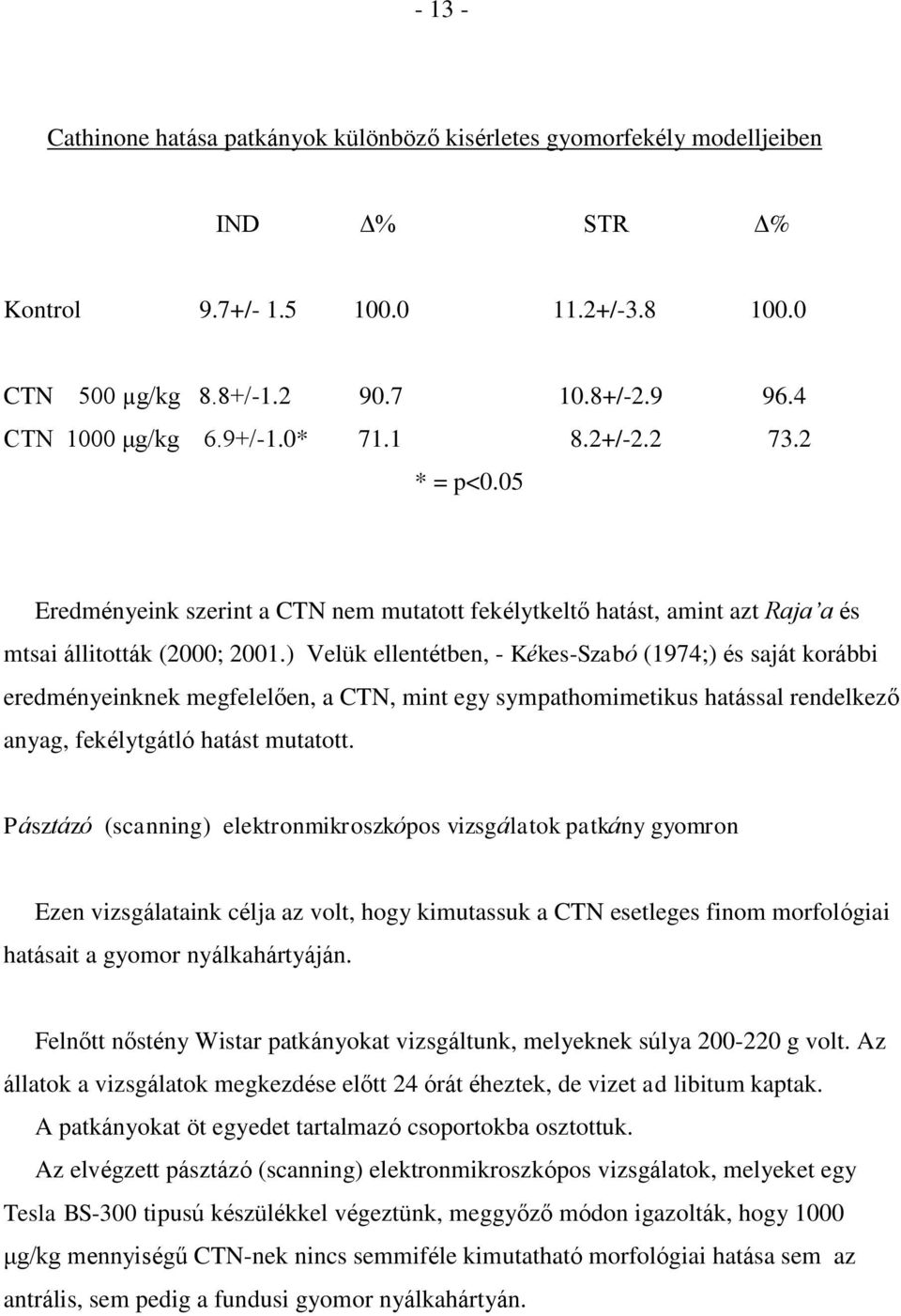 ) Velük ellentétben, - Kékes-Szabó (1974;) és saját korábbi eredményeinknek megfelelően, a CTN, mint egy sympathomimetikus hatással rendelkező anyag, fekélytgátló hatást mutatott.