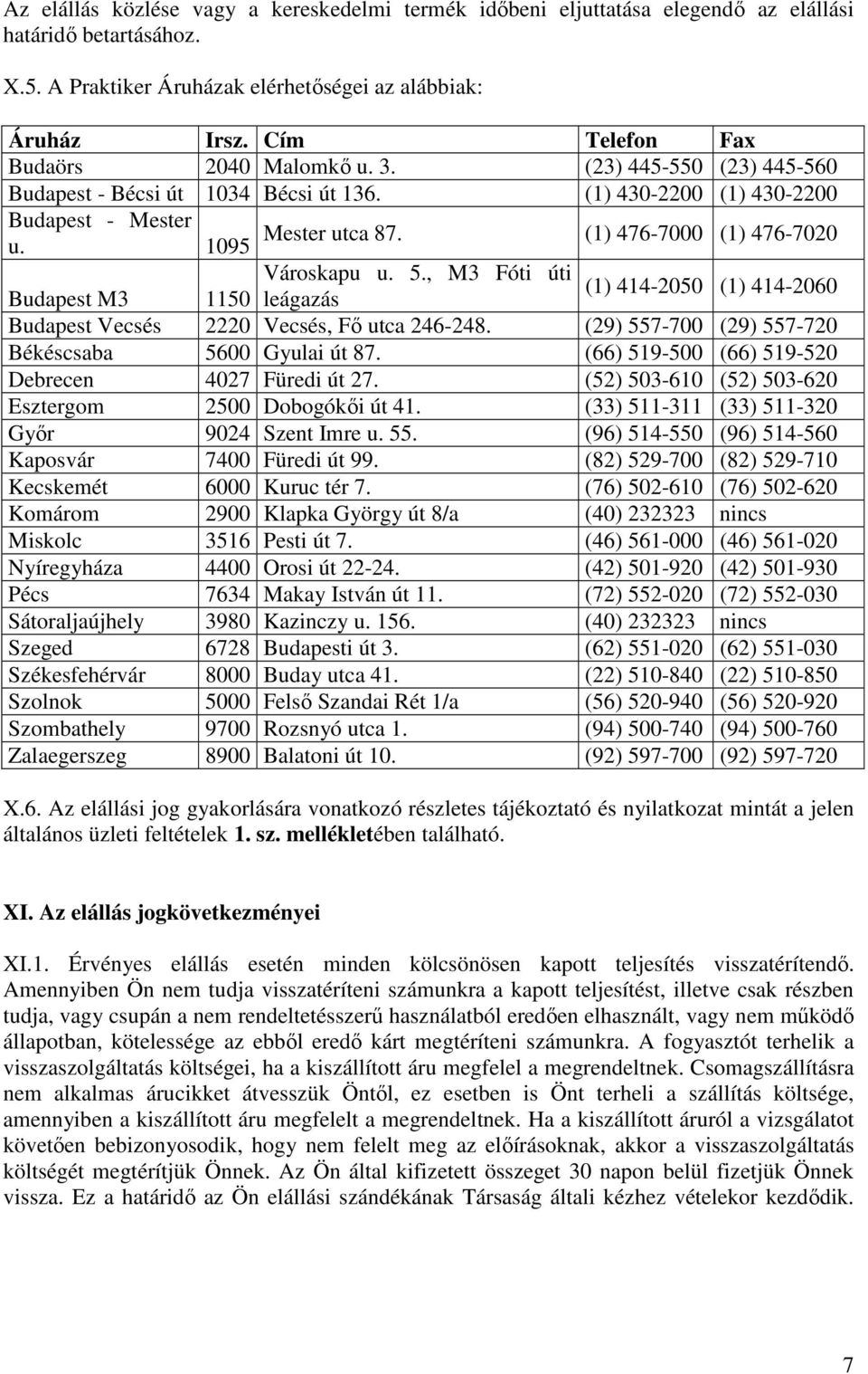 5., M3 Fóti úti (1) 414-2050 (1) 414-2060 Budapest M3 1150 leágazás Budapest Vecsés 2220 Vecsés, Fő utca 246-248. (29) 557-700 (29) 557-720 Békéscsaba 5600 Gyulai út 87.