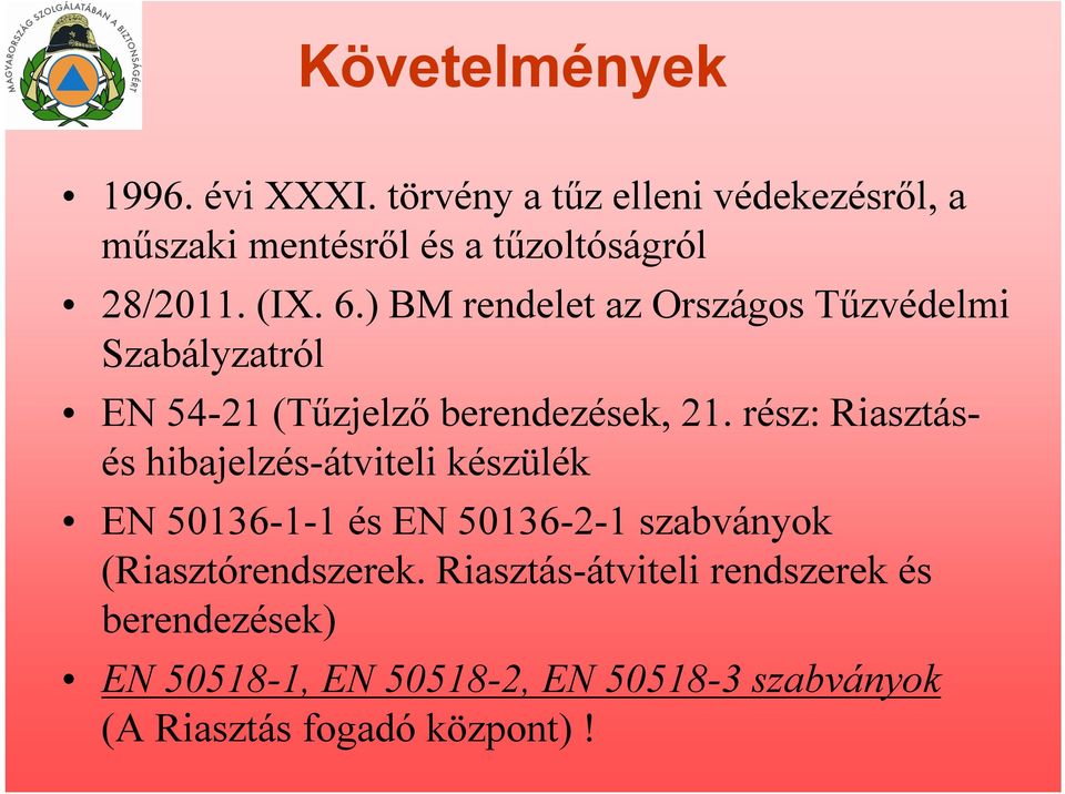 ) BM rendelet az Országos Tűzvédelmi Szabályzatról EN 54-21 (Tűzjelző berendezések, 21.