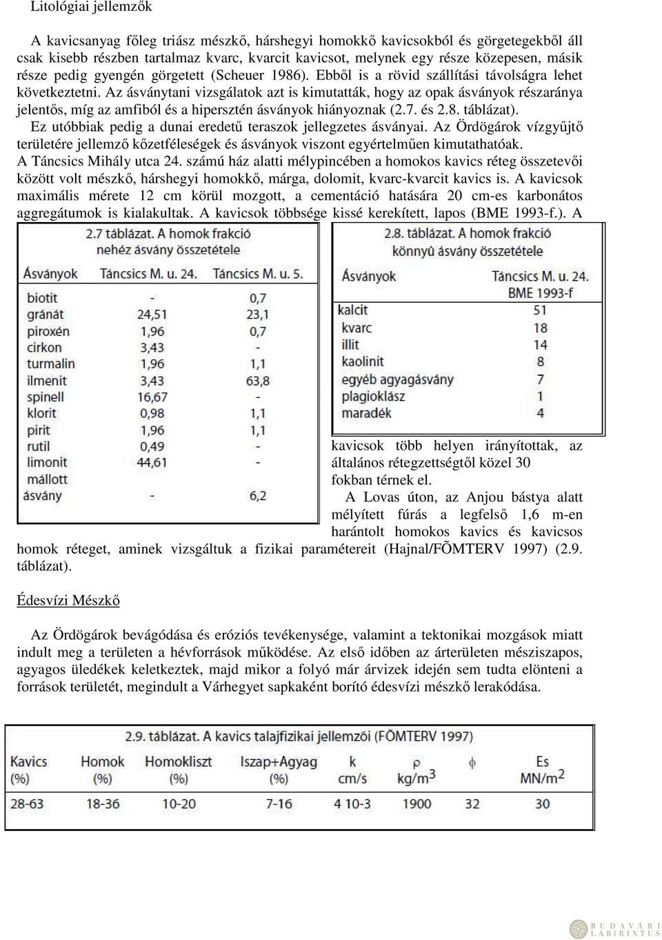 Az ásványtani vizsgálatok azt is kimutatták, hogy az opak ásványok részaránya jelentős, míg az amfiból és a hipersztén ásványok hiányoznak (2.7. és 2.8. táblázat).