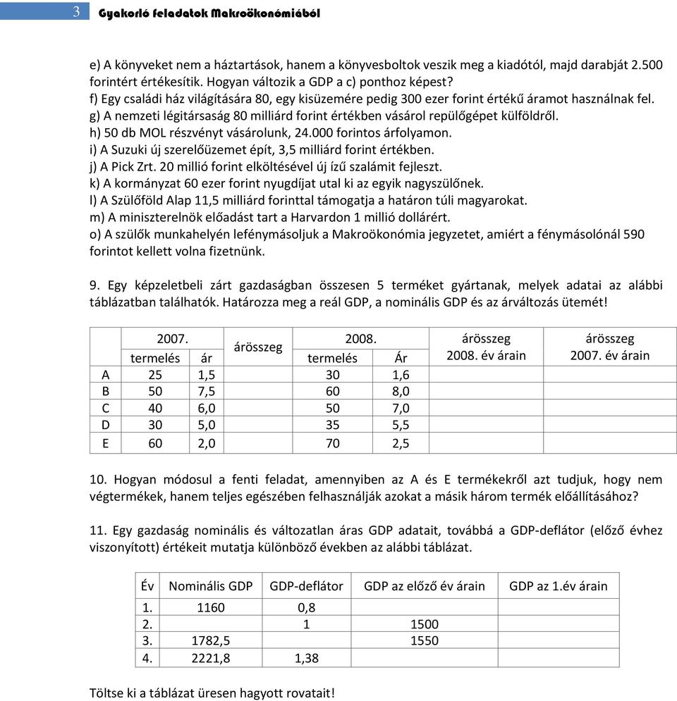 g) A nemzeti légitársaság 80 milliárd forint értékben vásárol repülőgépet külföldről. h) 50 db MOL részvényt vásárolunk, 24.000 forintos árfolyamon.