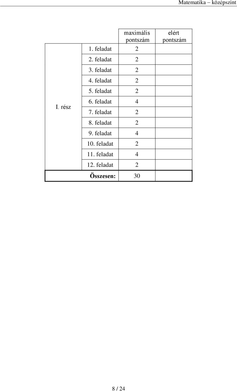 rész 6. feladat 4 7. feladat 2 8. feladat 2 9.