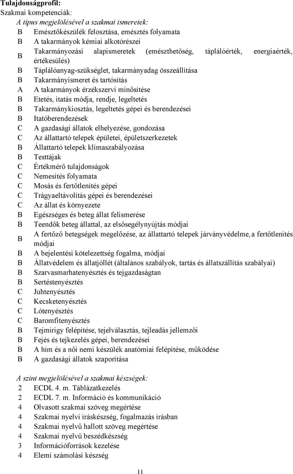 itatás módja, rendje, legeltetés B Takarmánykiosztás, legeltetés gépei és berendezései B Itatóberendezések C A gazdasági állatok elhelyezése, gondozása C Az állattartó telepek épületei,