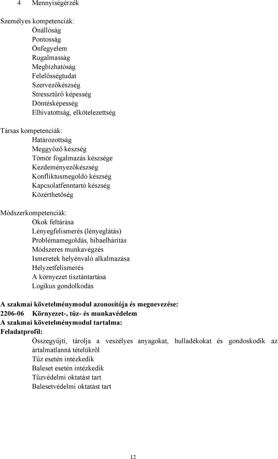 feltárása Lényegfelismerés (lényeglátás) Problémamegoldás, hibaelhárítás Módszeres munkavégzés Ismeretek helyénvaló alkalmazása Helyzetfelismerés A környezet tisztántartása Logikus gondolkodás A