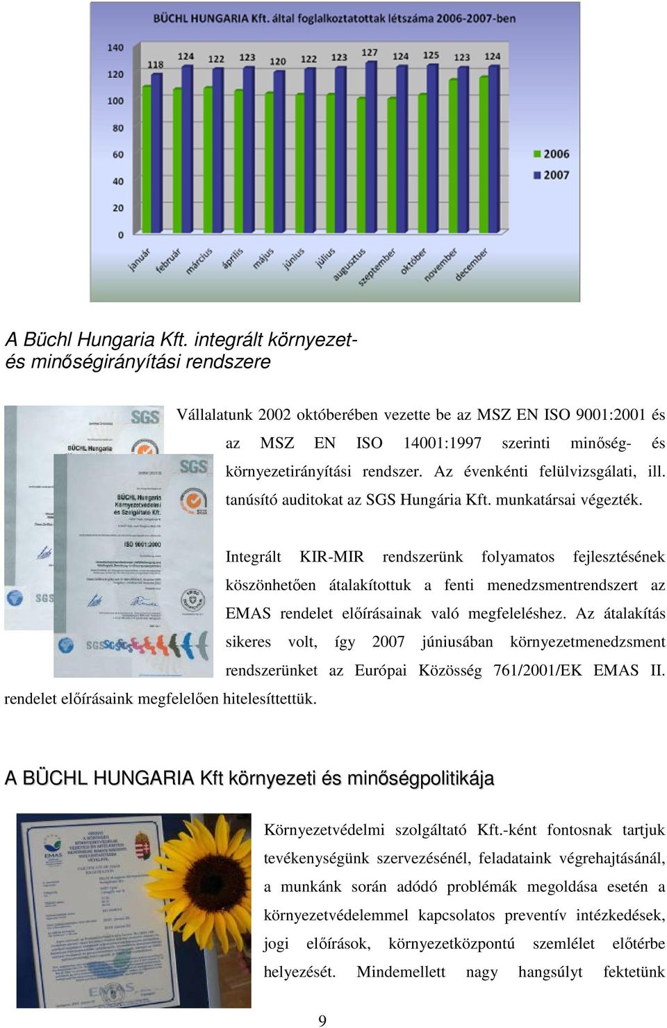 Az évenkénti felülvizsgálati, ill. tanúsító auditokat az SGS Hungária Kft. munkatársai végezték.