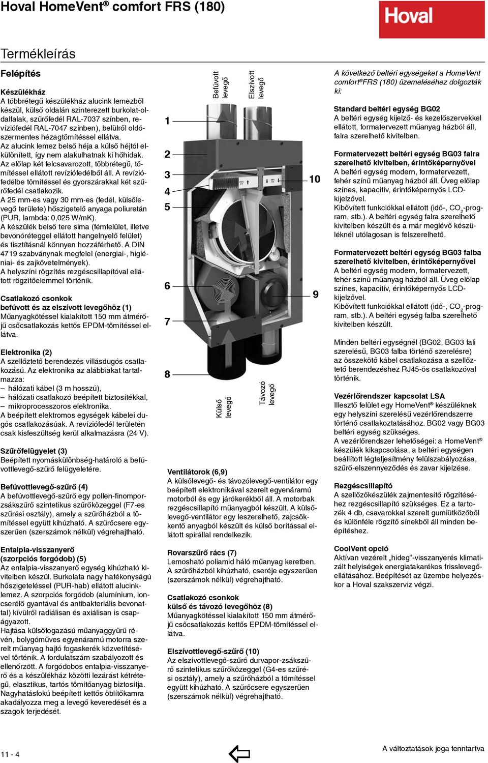 Az előlap két felcsavarozott, többrétegű, tömítéssel ellátott revíziófedélből áll. A revíziófedélbe tömítéssel és gyorszárakkal két szűrőfedél csatlakozik.