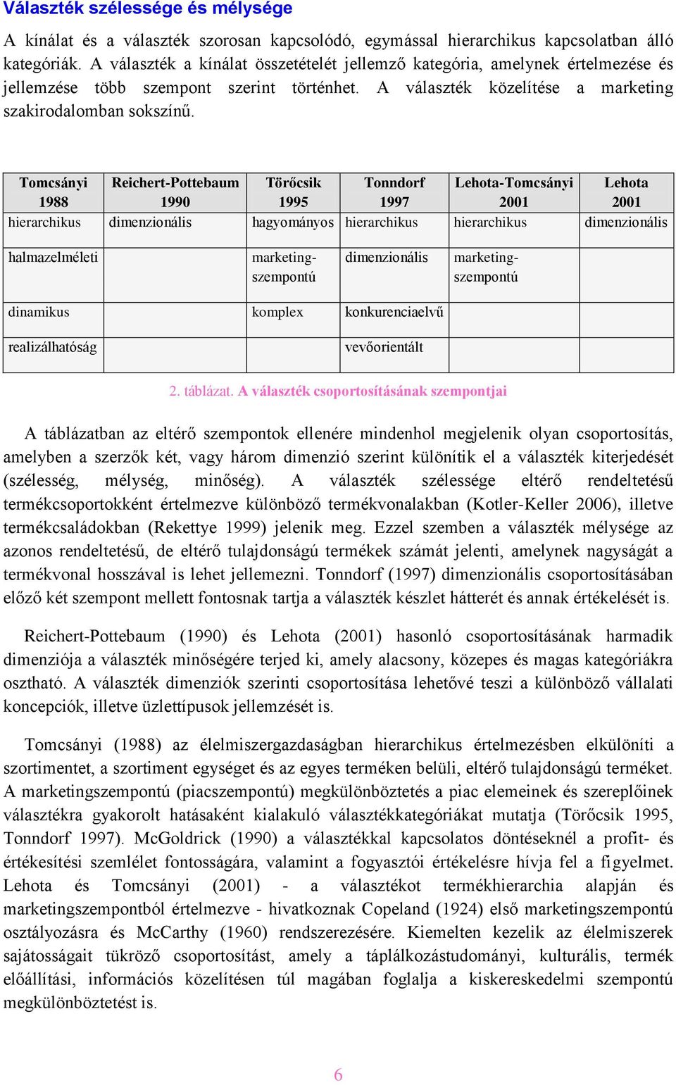 Tomcsányi 1988 Reichert-Pottebaum 1990 Törőcsik 1995 Tonndorf 1997 Lehota-Tomcsányi 2001 Lehota 2001 hierarchikus dimenzionális hagyományos hierarchikus hierarchikus dimenzionális halmazelméleti