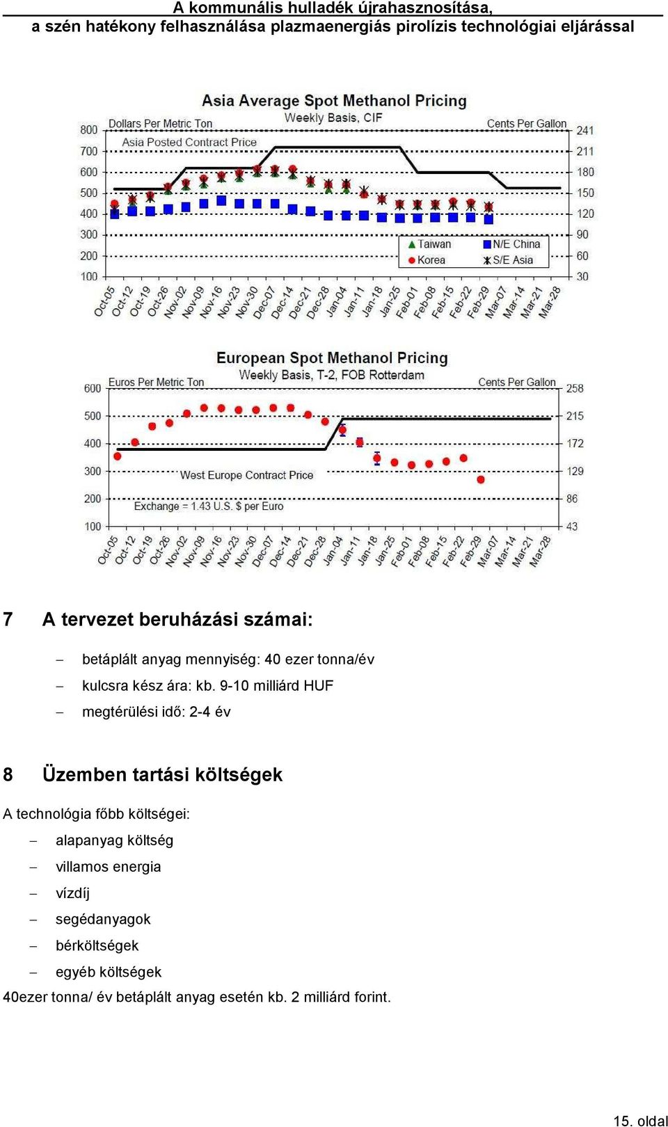 9-10 milliárd HUF megtérülési idő: 2-4 év 8 Üzemben tartási költségek A technológia főbb