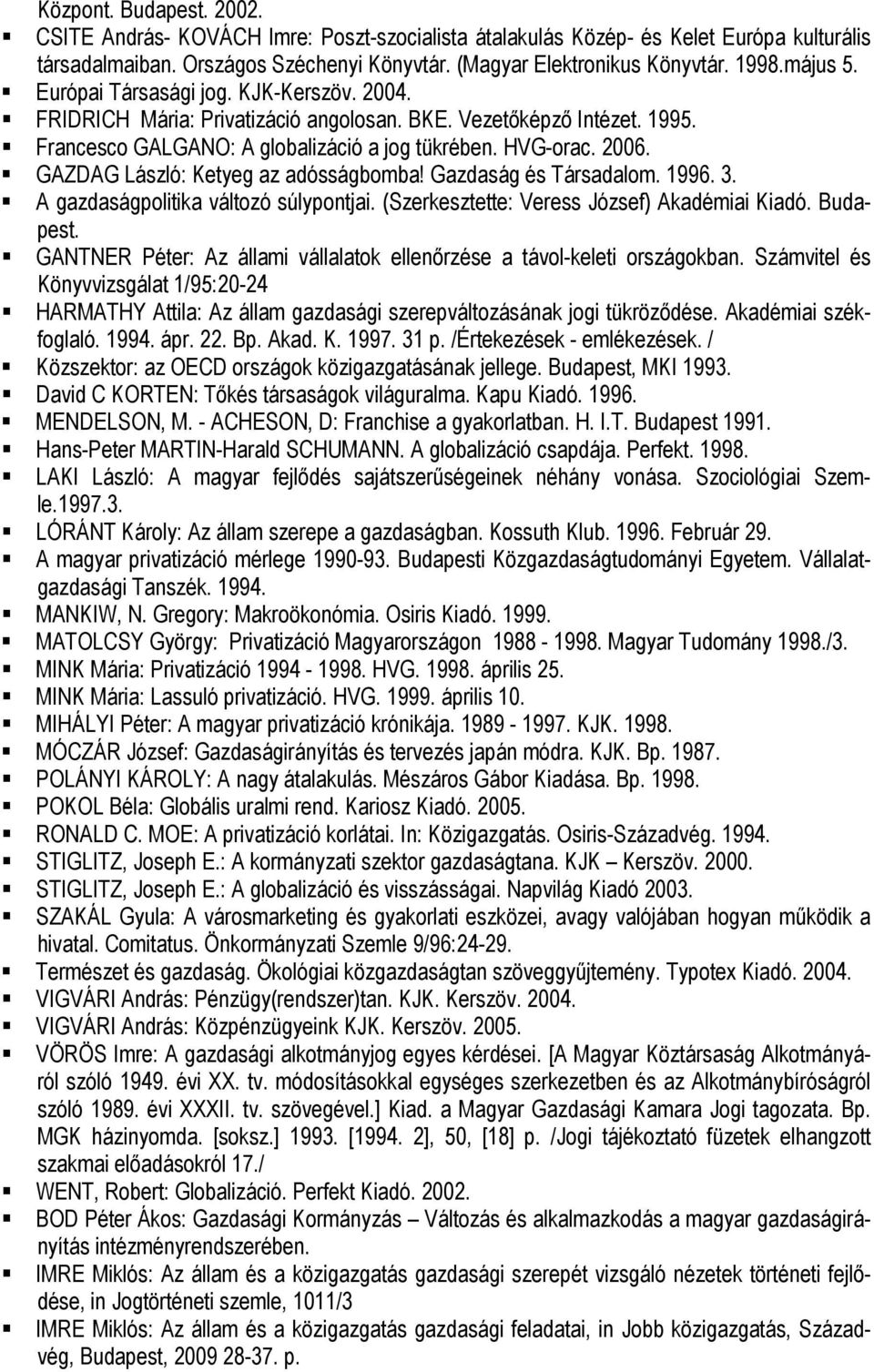 GAZDAG László: Ketyeg az adósságbomba! Gazdaság és Társadalom. 1996. 3. A gazdaságpolitika változó súlypontjai. (Szerkesztette: Veress József) Akadémiai Kiadó. Budapest.