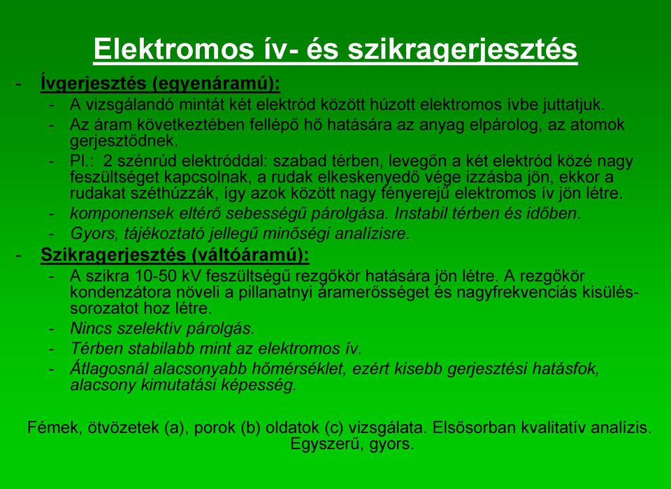 : 2 szénrúd elektróddal: szabad térben, levegőn a két elektród közé nagy feszültséget kapcsolnak, a rudak elkeskenyedő vége izzásba jön, ekkor a rudakat széthúzzák, így azok között nagy fényerejű