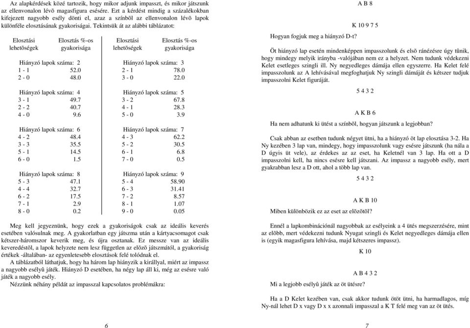 Tekintsük át az alábbi táblázatot: Elosztási lehetõségek Elosztás %-os gyakorisága Elosztási lehetõségek Elosztás %-os gyakorisága Hiányzó lapok száma: 2 Hiányzó lapok száma: 3 1-1 52.0 2-1 78.