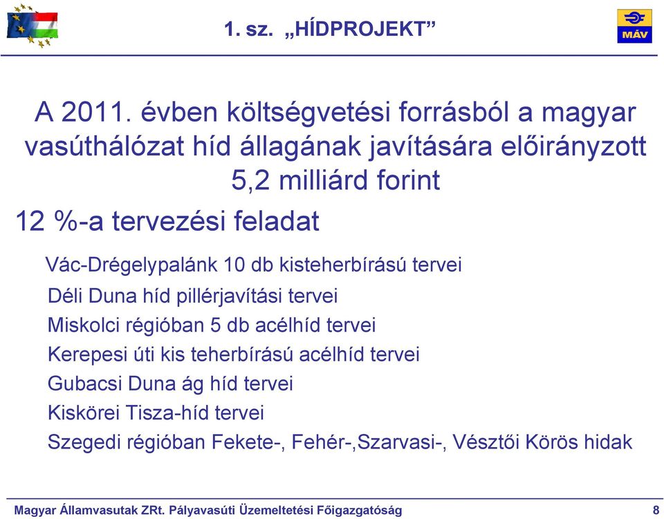 feladat Vác-Drégelypalánk 10 db kisteherbírású tervei Déli Duna híd pillérjavítási tervei Miskolci régióban 5 db acélhíd