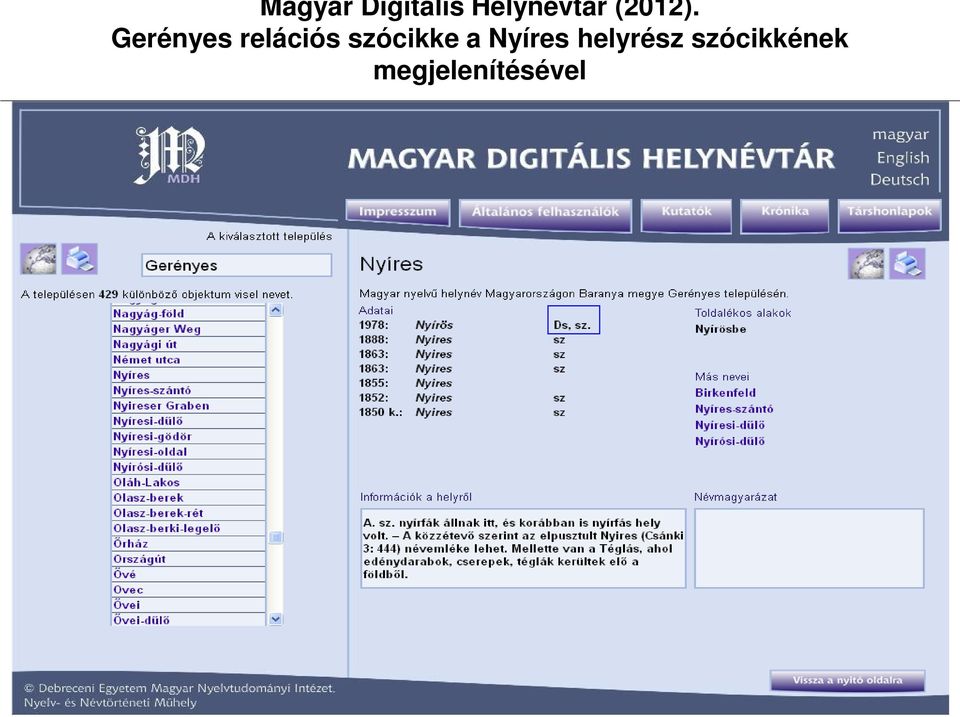 Gerényes relációs szócikke