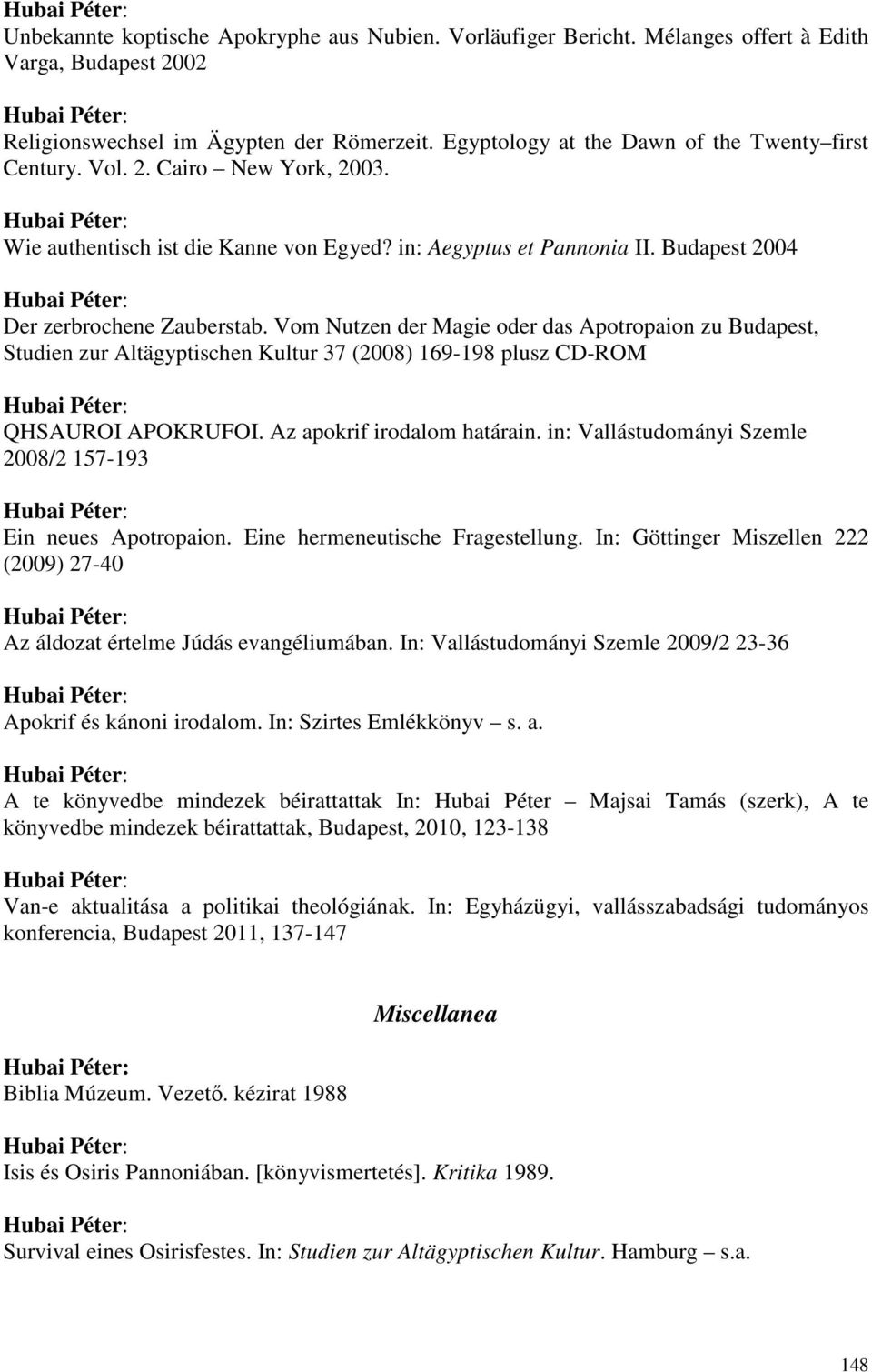 Vom Nutzen der Magie oder das Apotropaion zu Budapest, Studien zur Altägyptischen Kultur 37 (2008) 169-198 plusz CD-ROM QHSAUROI APOKRUFOI. Az apokrif irodalom határain.