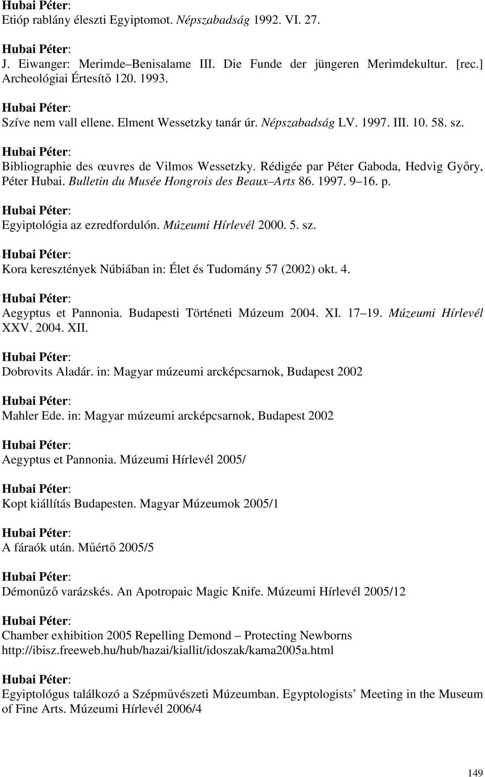 Bulletin du Musée Hongrois des Beaux Arts 86. 1997. 9 16. p. Egyiptológia az ezredfordulón. Múzeumi Hírlevél 2000. 5. sz. Kora keresztények Núbiában in: Élet és Tudomány 57 (2002) okt. 4.