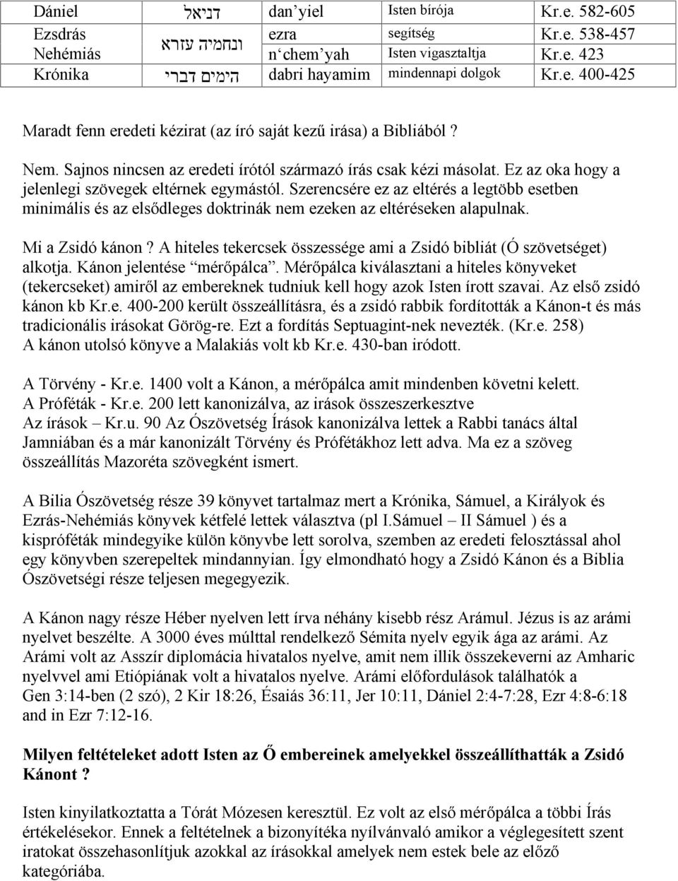 Ez az oka hogy a jelenlegi szövegek eltérnek egymástól. Szerencsére ez az eltérés a legtöbb esetben minimális és az elsődleges doktrinák nem ezeken az eltéréseken alapulnak. Mi a Zsidó kánon?