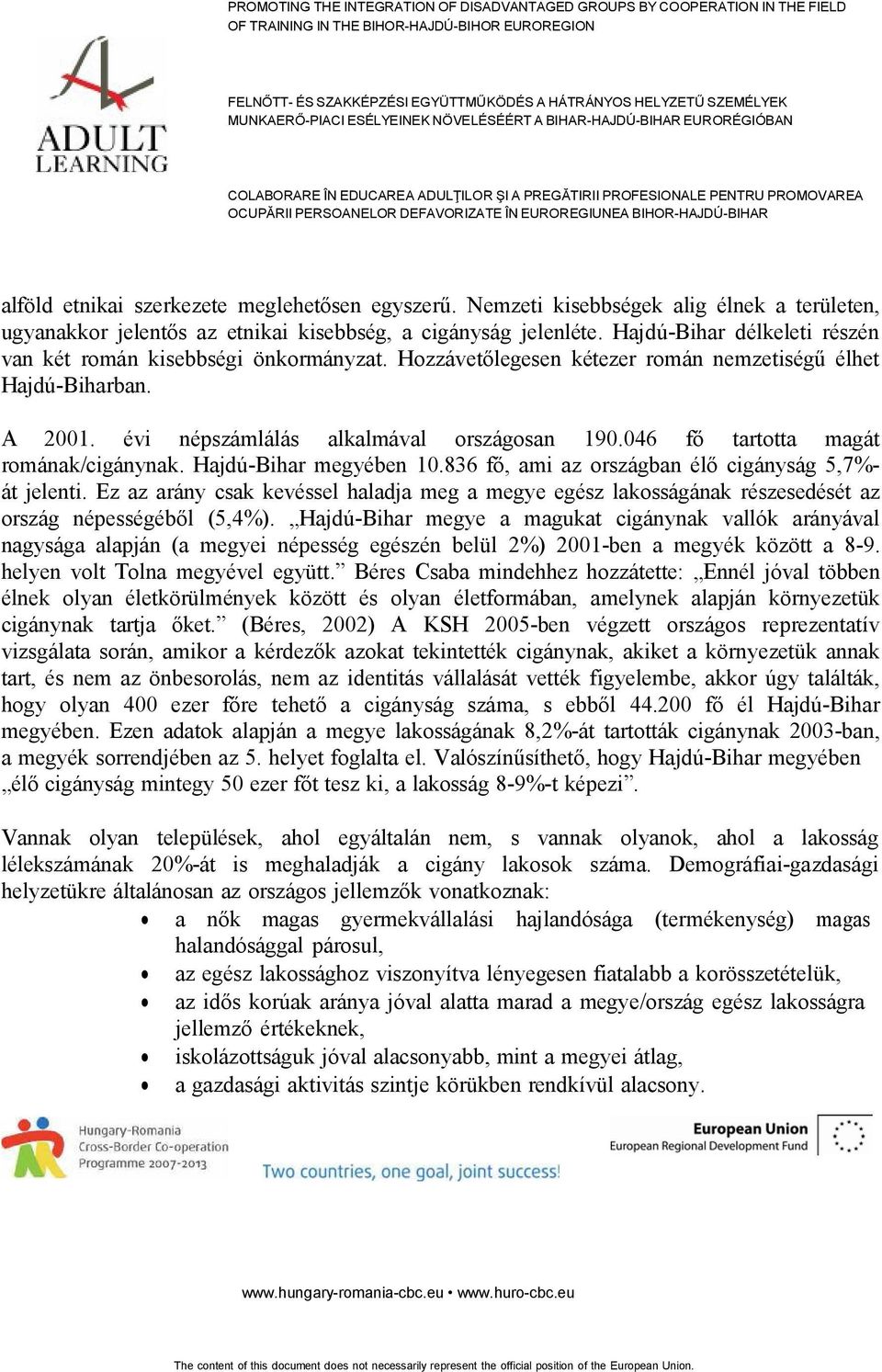 046 fő tartotta magát romának/cigánynak. Hajdú-Bihar megyében 10.836 fő, ami az országban élő cigányság 5,7%- át jelenti.