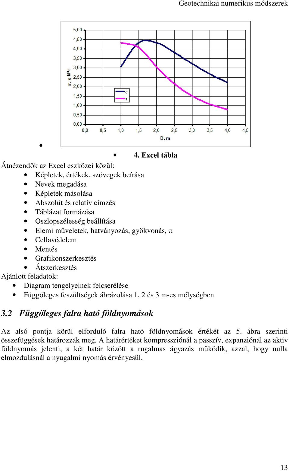 ábrázolása 1, 2 és 3 m-es mélységben 3.2 Függőleges falra ható földnyomások Az alsó pontja körül elforduló falra ható földnyomások értékét az 5. ábra szerinti összefüggések határozzák meg.